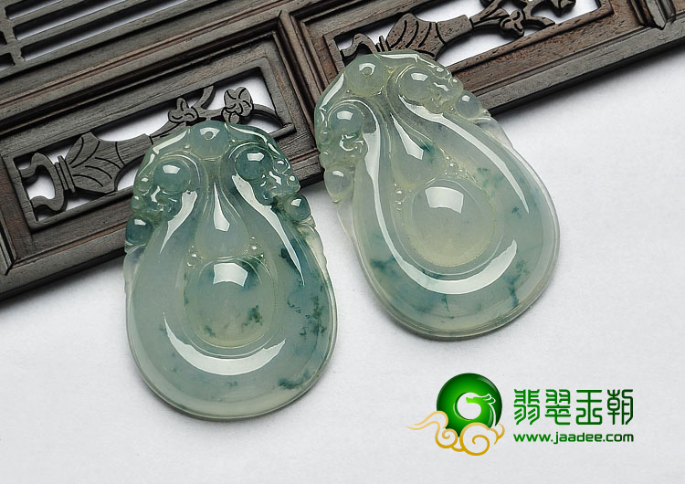 冰种飘花缅甸翡翠A货福禄寿挂件（一对）