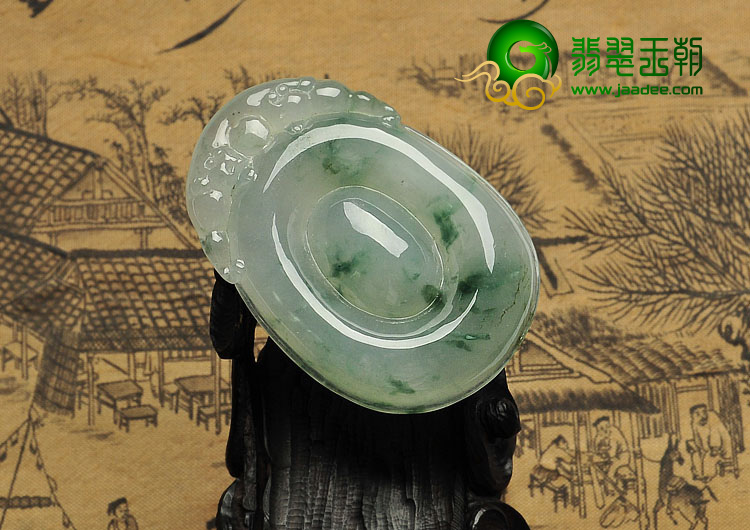 冰种飘花缅甸翡翠A货福在眼前挂件