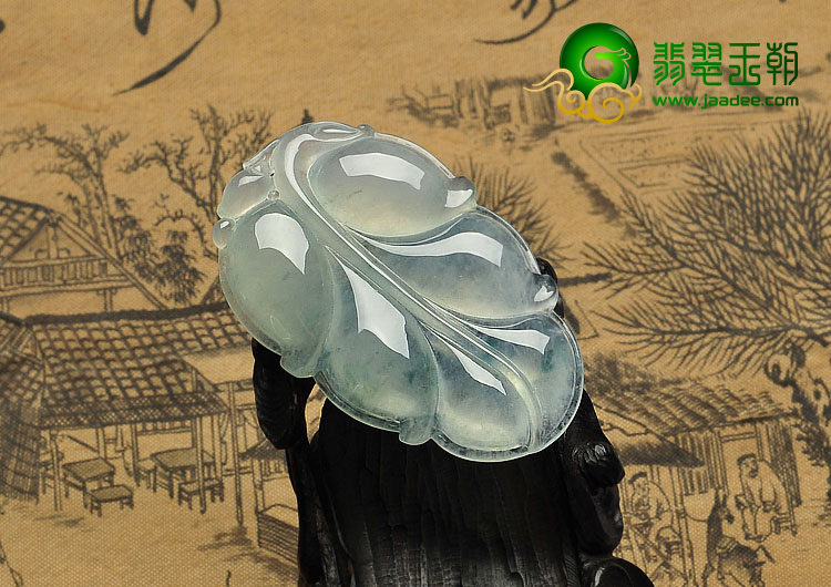 冰种略飘花缅甸翡翠A货叶子挂件