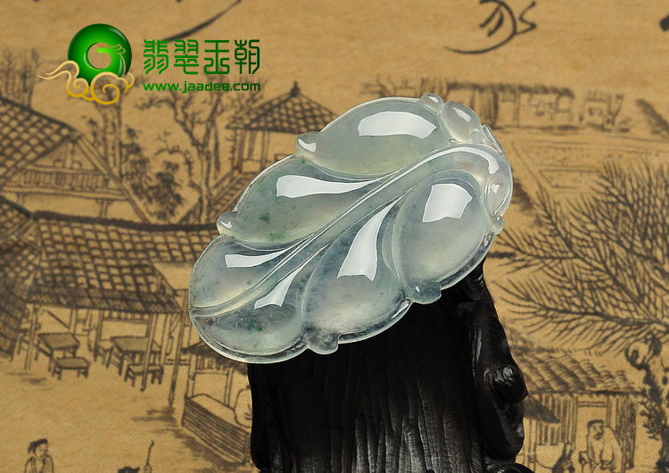 冰种略飘花缅甸翡翠A货叶子挂件