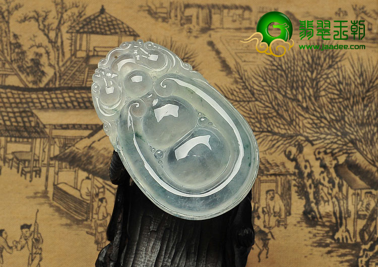 冰种略飘花缅甸翡翠A货福禄寿挂件
