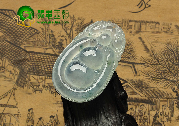 冰种略飘花缅甸翡翠A货福禄寿挂件