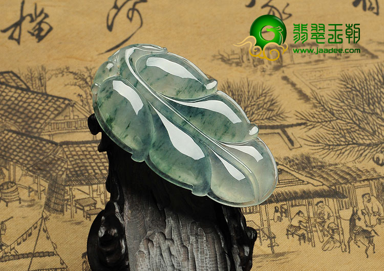 冰种飘花缅甸翡翠A货叶子挂件