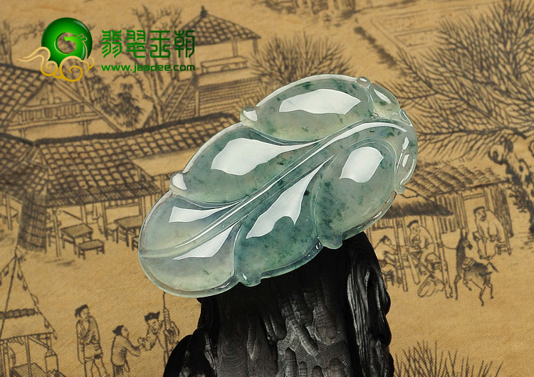 冰种飘花缅甸翡翠A货叶子挂件