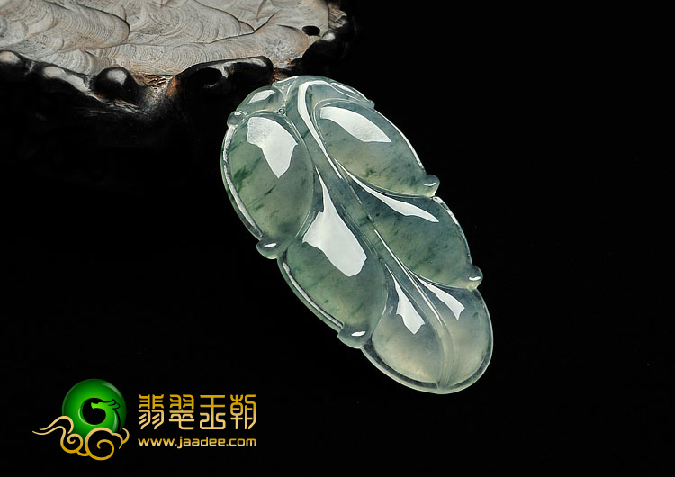 冰种飘花缅甸翡翠A货叶子挂件