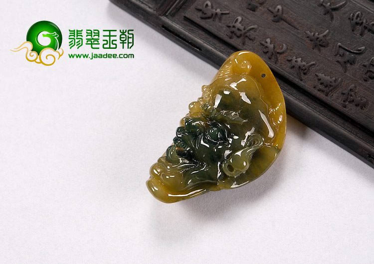 糯冰种褐黄翡缅甸翡翠A货鬼头挂件