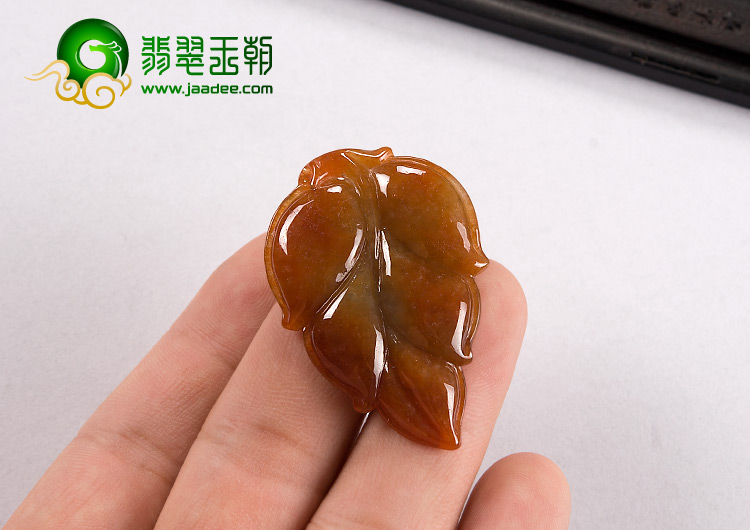 糯冰种褐红翡缅甸翡翠A货叶子挂件