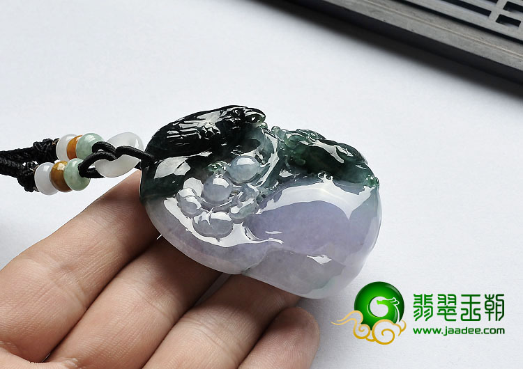 冰种紫罗兰油青缅甸翡翠A货喜上眉梢挂件