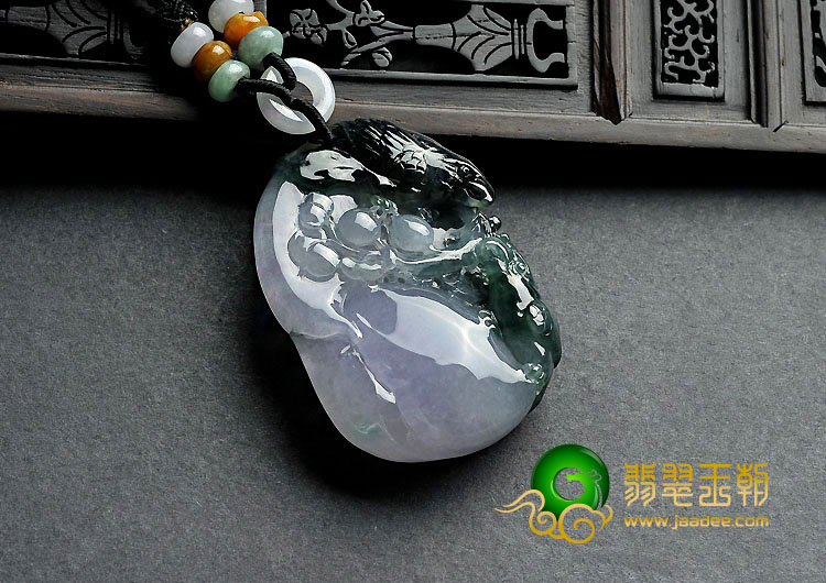 冰种紫罗兰油青缅甸翡翠A货喜上眉梢挂件