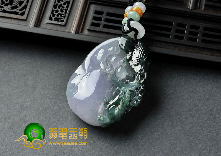 冰种紫罗兰油青缅甸翡翠A货喜上眉梢挂件