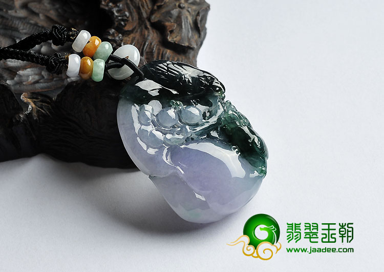 冰种紫罗兰油青缅甸翡翠A货喜上眉梢挂件