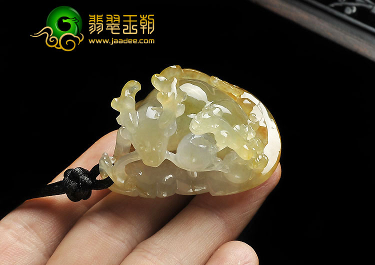 冰种黄翡缅甸翡翠A货福禄寿挂件