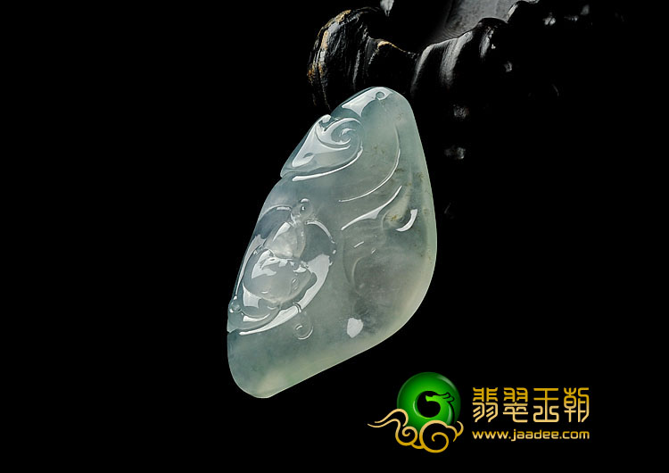 冰种略飘花缅甸翡翠A货福从天降挂件
