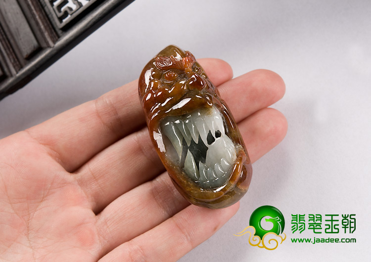 糯冰种褐红翡缅甸翡翠A货辟邪挂件