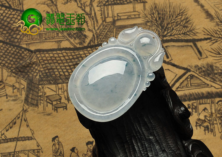 冰种淡春飘花缅甸翡翠A货福在眼前挂件（一对）