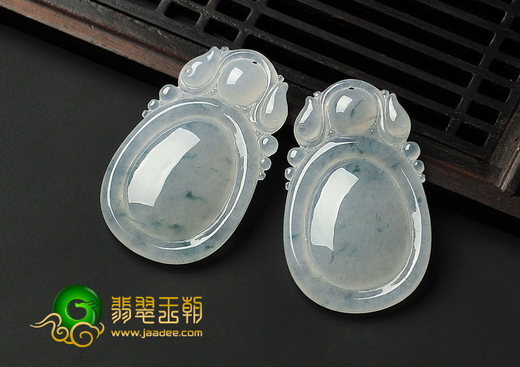 冰种淡春飘花缅甸翡翠A货福在眼前挂件（一对）