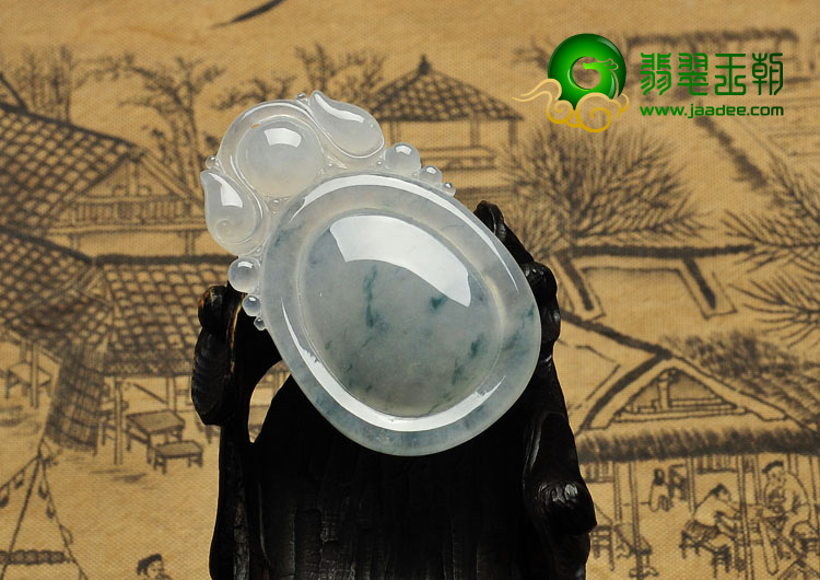 冰种淡春飘花缅甸翡翠A货福在眼前挂件（一对）