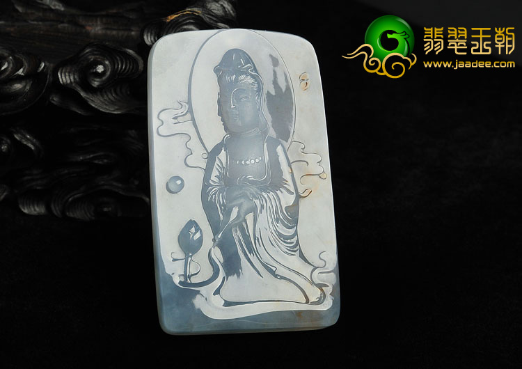 冰种晴水飘红花缅甸翡翠A货观音挂件