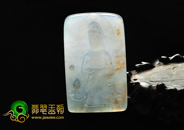 冰种晴水飘红花缅甸翡翠A货观音挂件