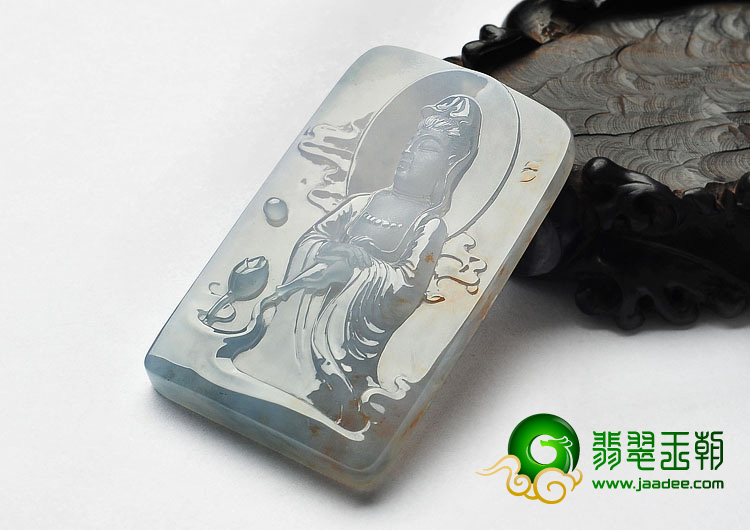 冰种晴水飘红花缅甸翡翠A货观音挂件
