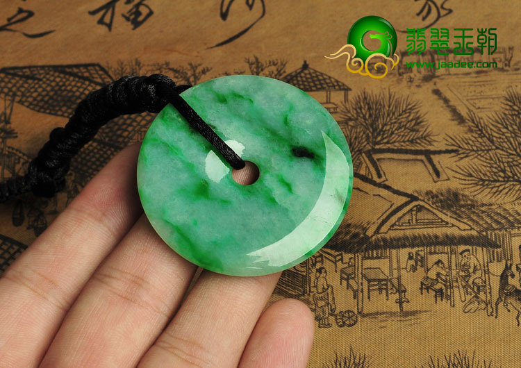 糯冰种飘翠缅甸翡翠A货平安扣挂件
