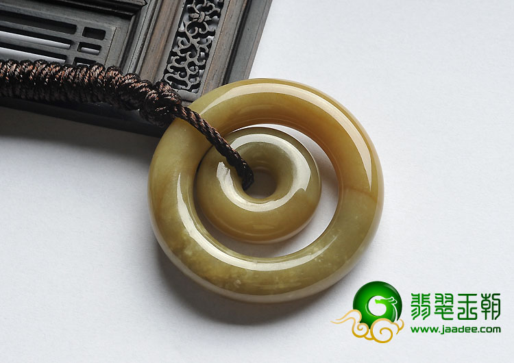 (超值推荐)糯冰种褐黄翡缅甸翡翠A货平安环挂件