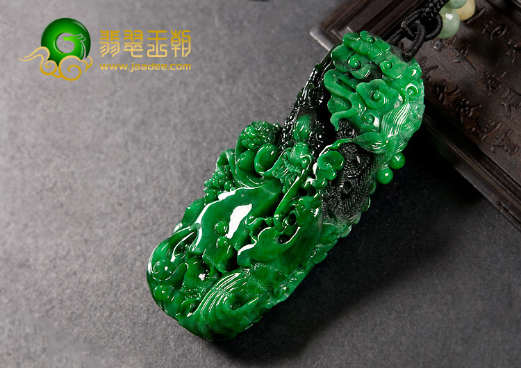 细糯种癣加绿缅甸翡翠A货龙凤呈祥挂件