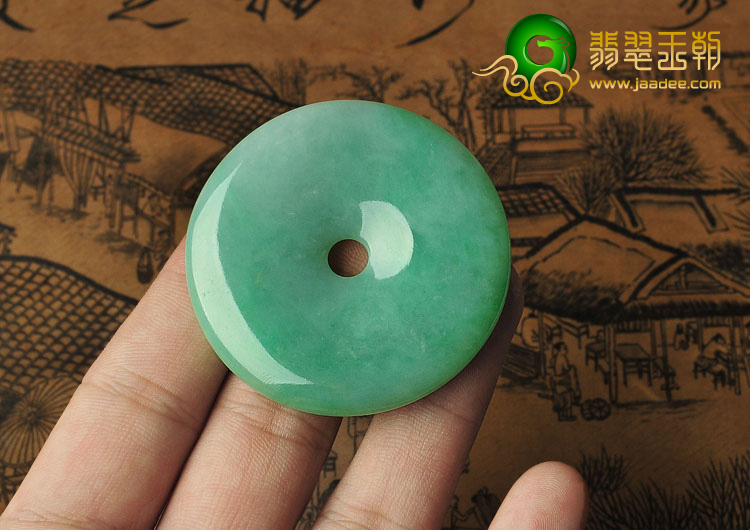 糯冰种翠色缅甸翡翠A货平安扣挂件