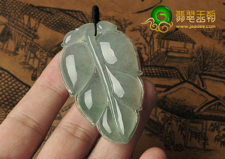 冰种晴水缅甸翡翠A货叶子挂件
