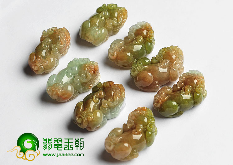 糯冰种褐翡缅甸翡翠A货貔貅挂件（每对售价）