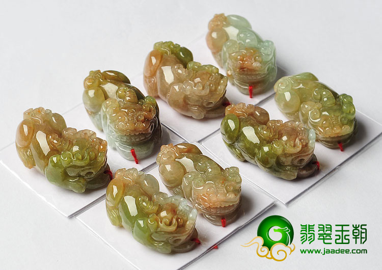 糯冰种褐翡缅甸翡翠A货貔貅挂件（每对售价）