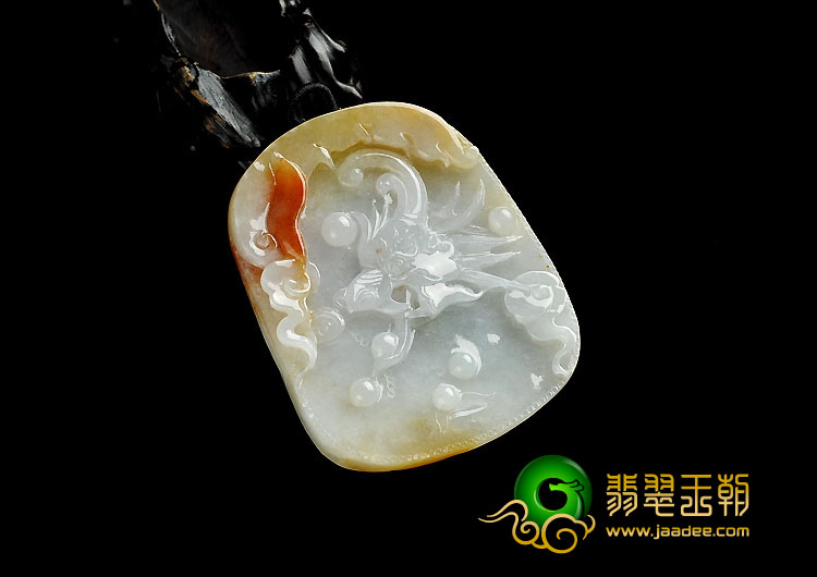 糯冰种红黄翡缅甸翡翠A货龙头挂件