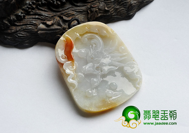 糯冰种红黄翡缅甸翡翠A货龙头挂件