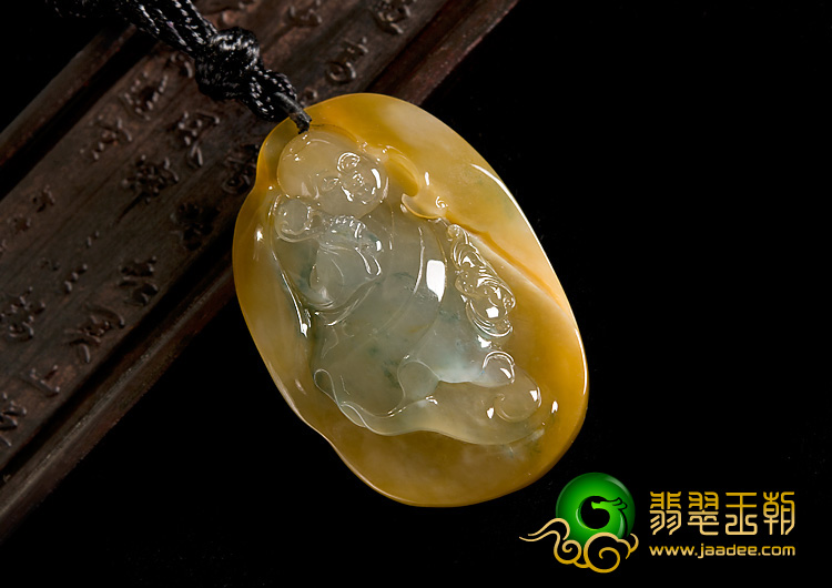 冰种黄翡飘花缅甸翡翠A货招财童子挂件