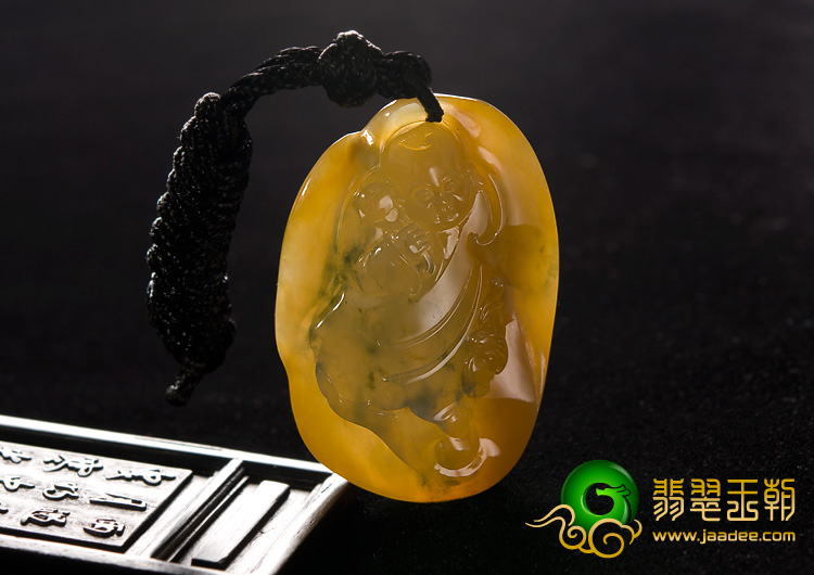 冰种黄翡飘花缅甸翡翠A货招财童子挂件