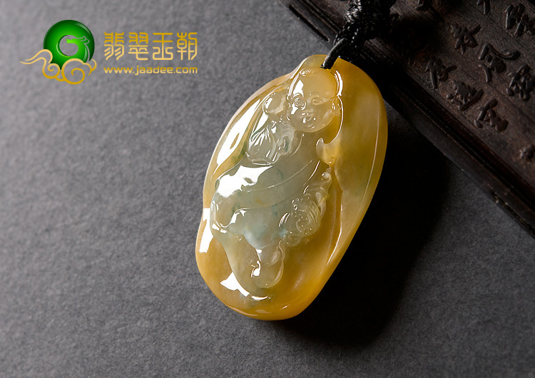 冰种黄翡飘花缅甸翡翠A货招财童子挂件