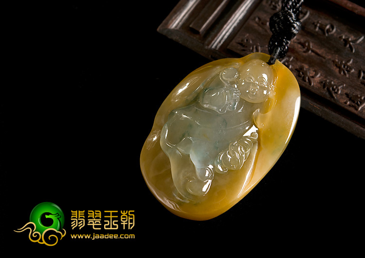 冰种黄翡飘花缅甸翡翠A货招财童子挂件