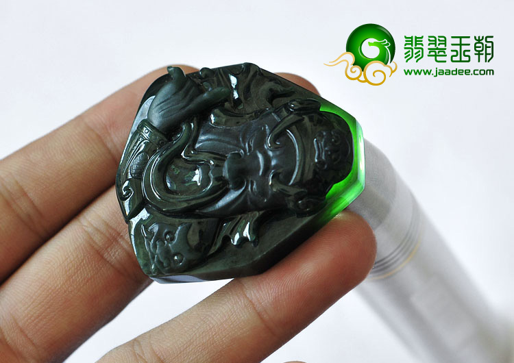 冰种墨翠缅甸翡翠A货关公头挂件