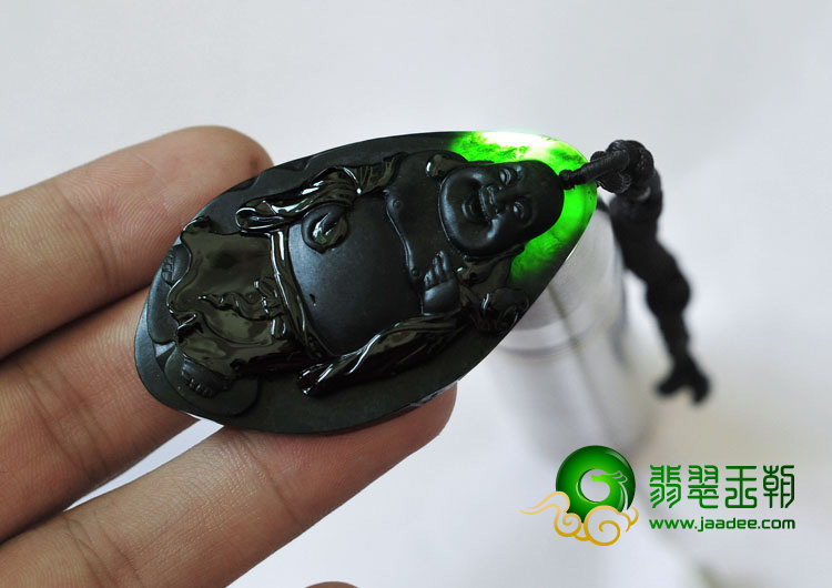 糯冰种墨翠缅甸翡翠A货玉佛挂件