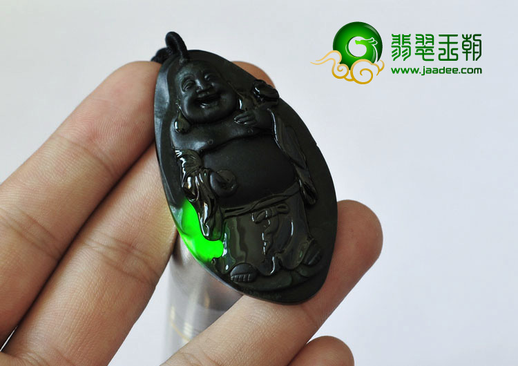 糯冰种墨翠缅甸翡翠A货玉佛挂件