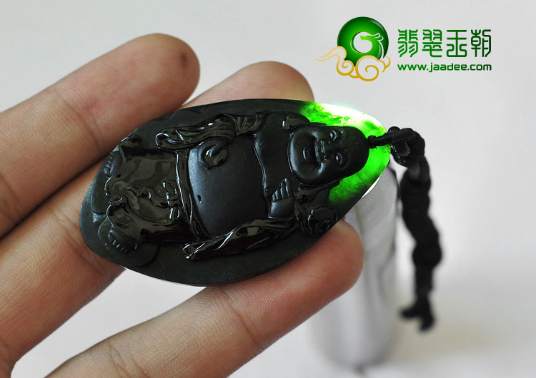 糯冰种墨翠缅甸翡翠A货玉佛挂件
