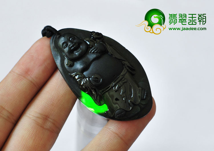 糯冰种墨翠缅甸翡翠A货玉佛挂件