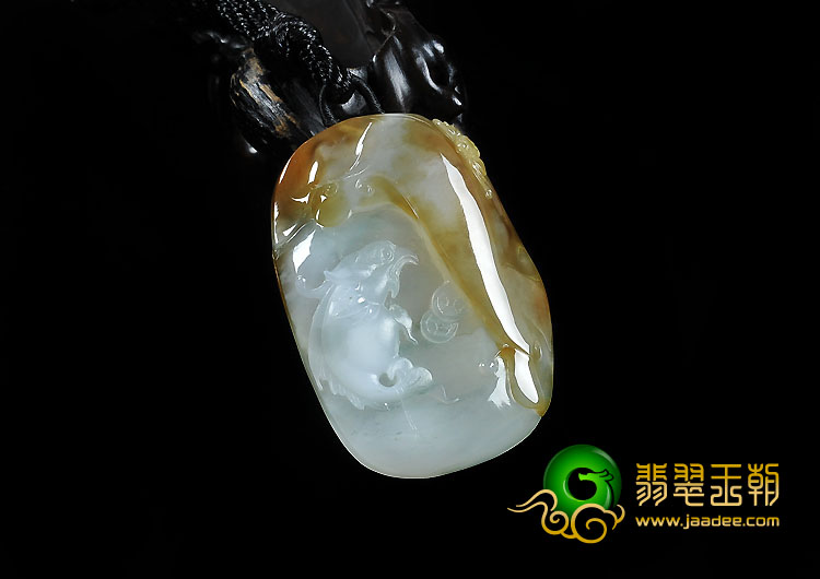 冰种褐黄翡略飘花缅甸翡翠A货鱼龙变挂件