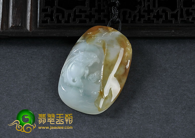 冰种褐黄翡略飘花缅甸翡翠A货鱼龙变挂件
