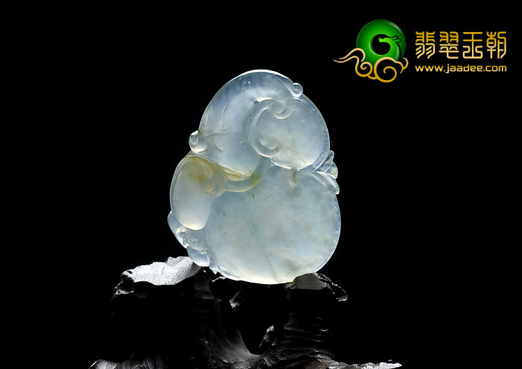 冰种飘花略带黄翡缅甸翡翠A货福禄寿挂件