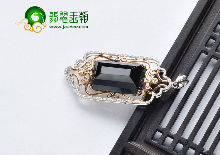 (超值推荐)冰玻种墨翠缅甸翡翠A货镶白金.玫瑰金胸坠（真钻）