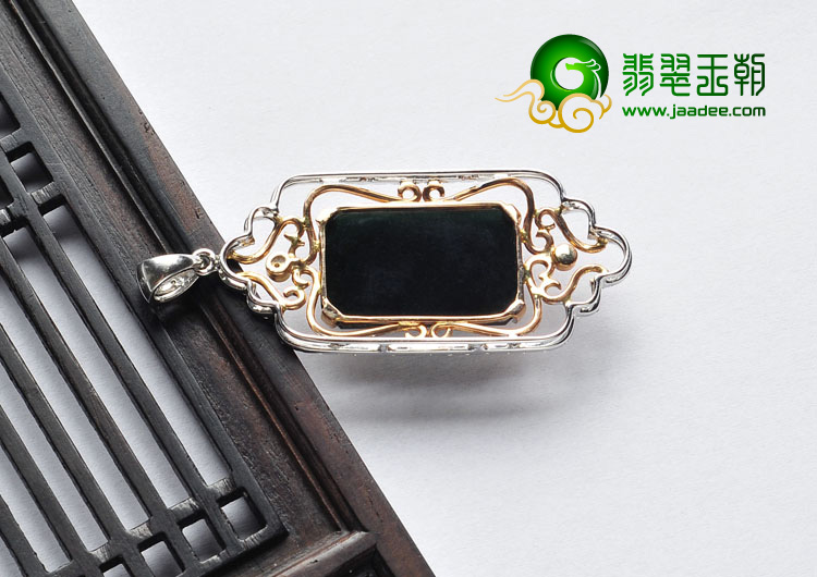 (超值推荐)冰玻种墨翠缅甸翡翠A货镶白金.玫瑰金胸坠（真钻）