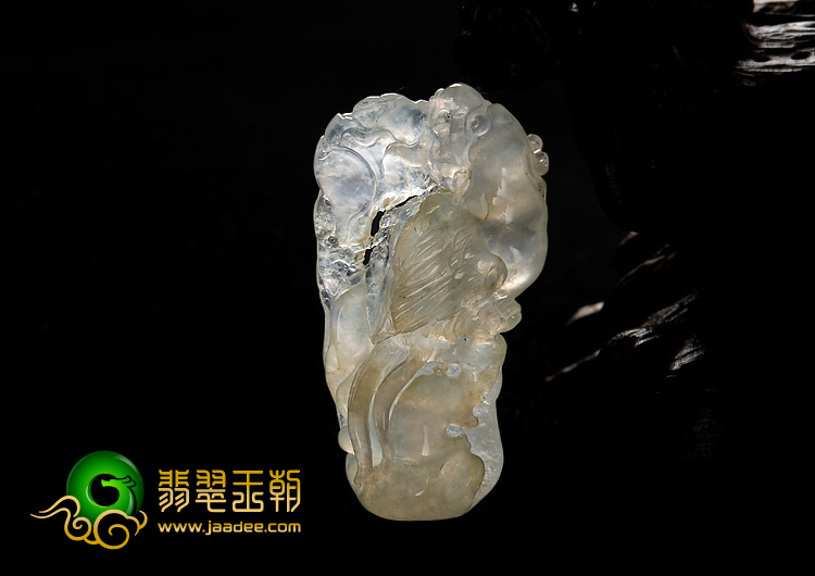 冰种晴水略带淡黄翡缅甸翡翠A货英明神武挂件