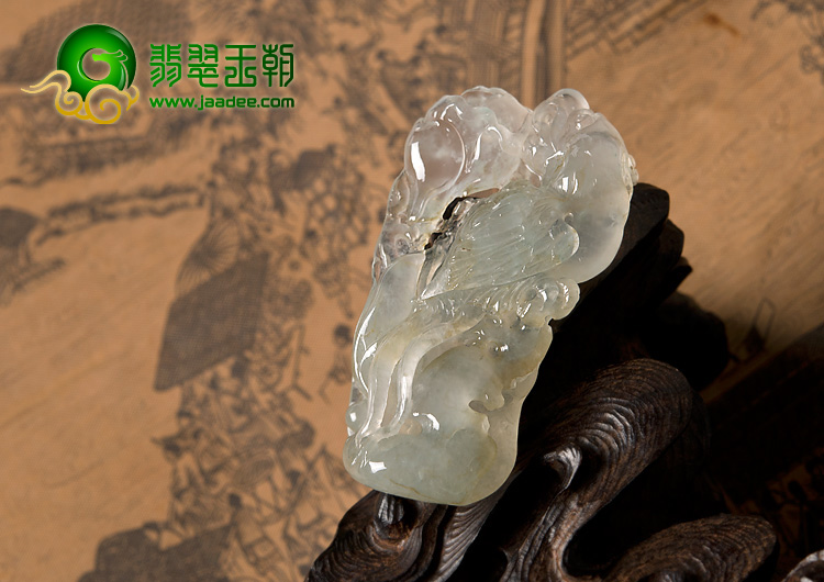 冰种晴水略带淡黄翡缅甸翡翠A货英明神武挂件
