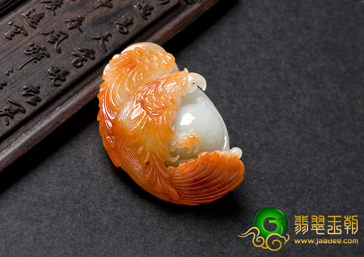 糯冰种红黄翡缅甸翡翠A货大展宏图挂件